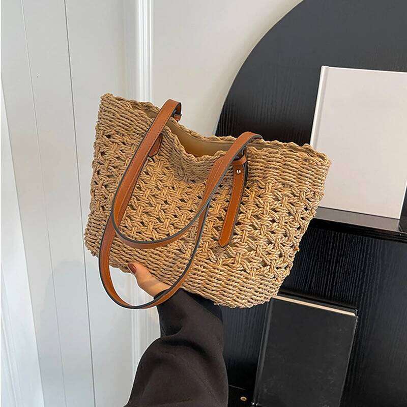 New Leather Handle Hollowed Out Handmade With High-quality Seaside Vacation Shoulder Portable Beach Bag Z260224