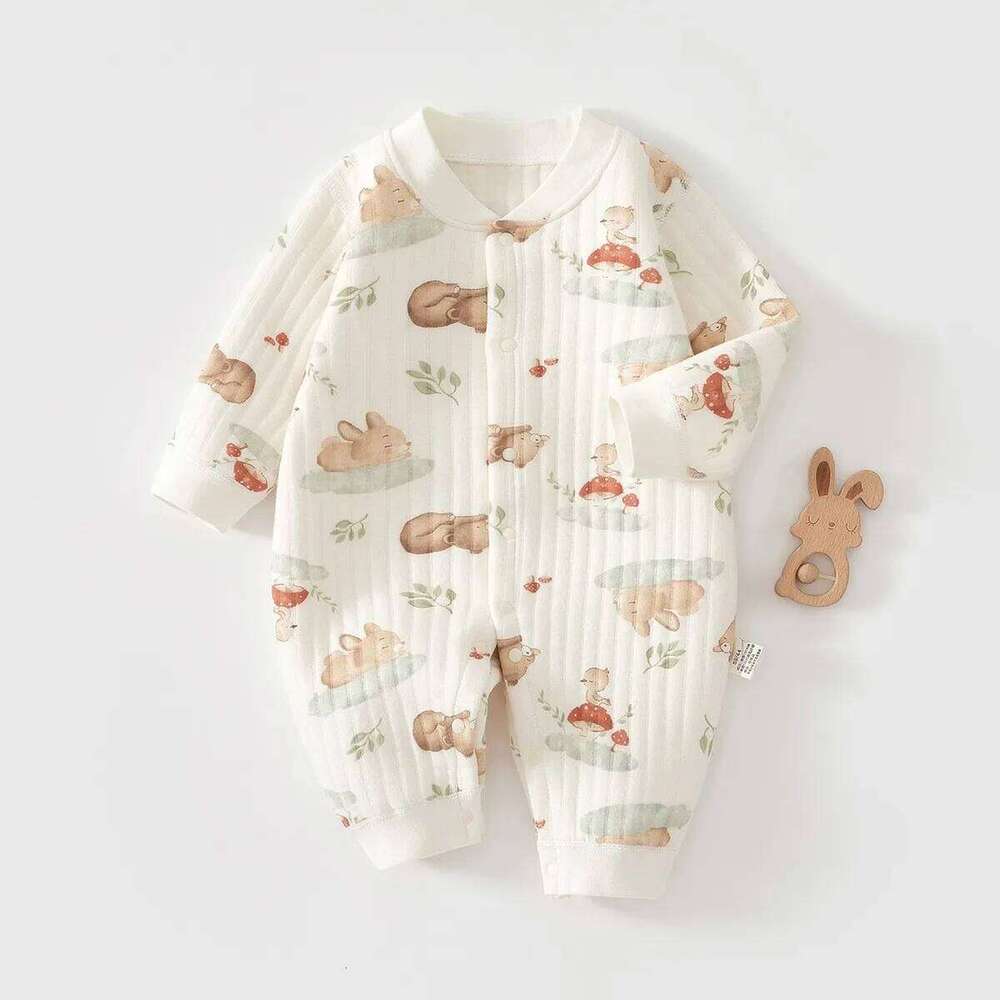 2026 Newborn Romper Thickened Warm Sleepwear Spring 0-24M Baby Girls Boys Clothes Cotton Adorable Pajama Jumpsuit Animal Print 26Y0224