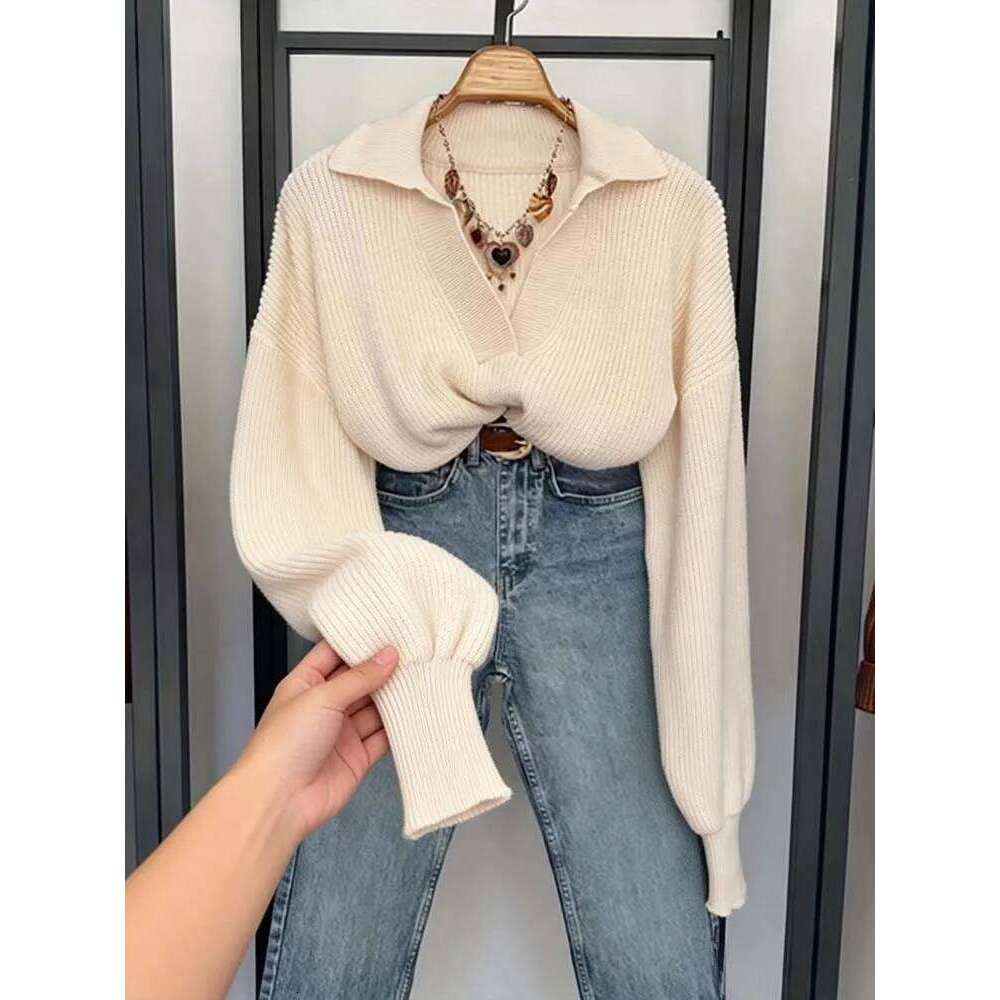 Women's POLO collar pullover long-sleeved wool top, versatile, fashionable casual, suitable for daily travel and commuting 26W0224