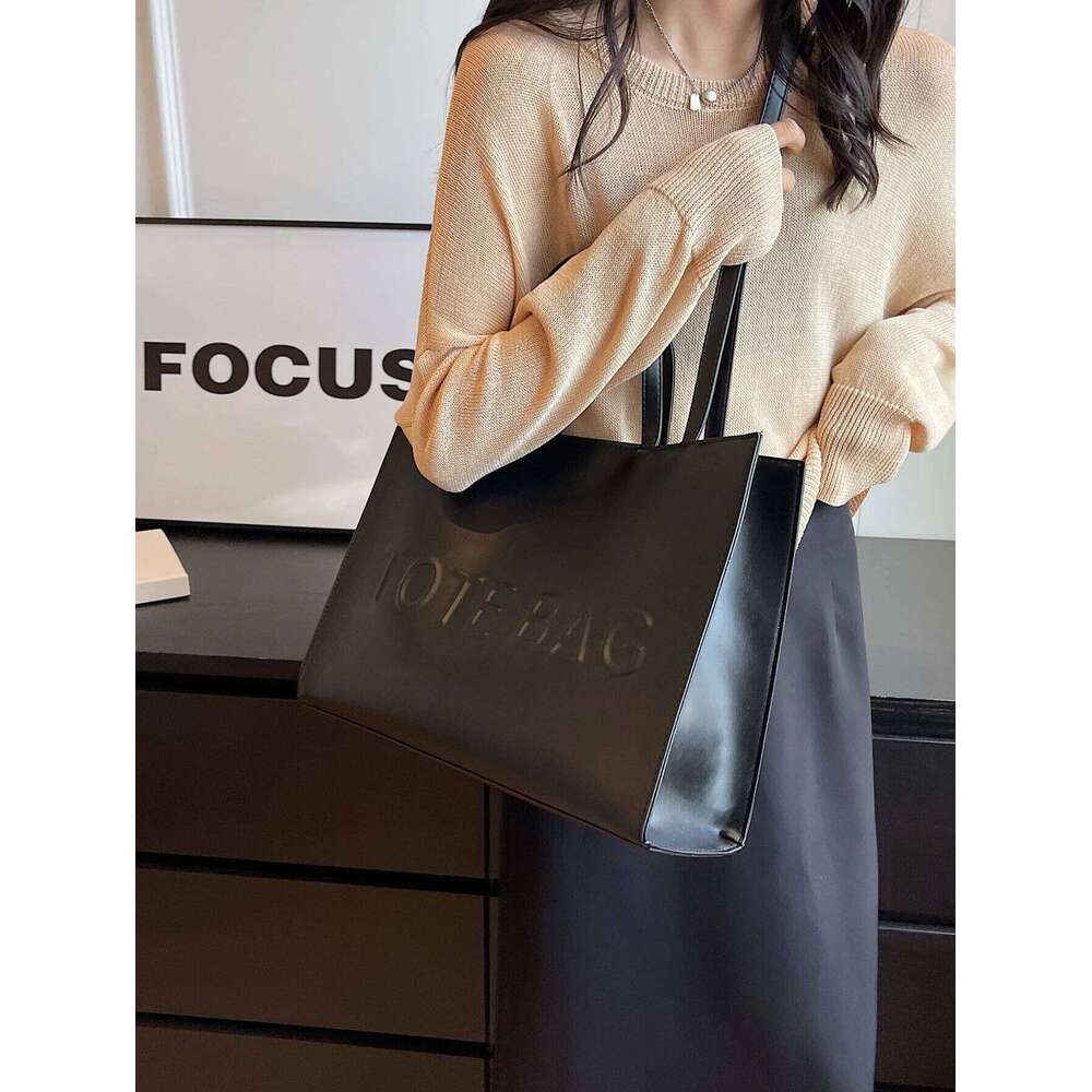 Large Capacity Fashionable Tote With Letter Print Fashion Solid Color Simple Crossbody Women Casual Handbag Shoulder Bag Z260224