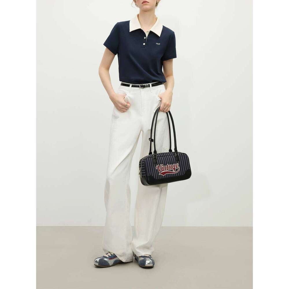 FSLE Polo Collar Retro Knitted Short-sleeved T-shirt Women's Spring 2025 New Design Elegant Style Tops Chic Outfit 25FS11140 26W0224