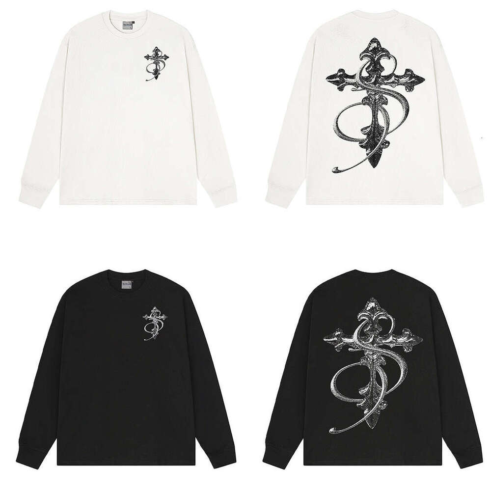 Asen's Same STK Smalltownkid Black And White Cross Long-Sleeve T-Shirt, Suitable For Layering, American Retro Style