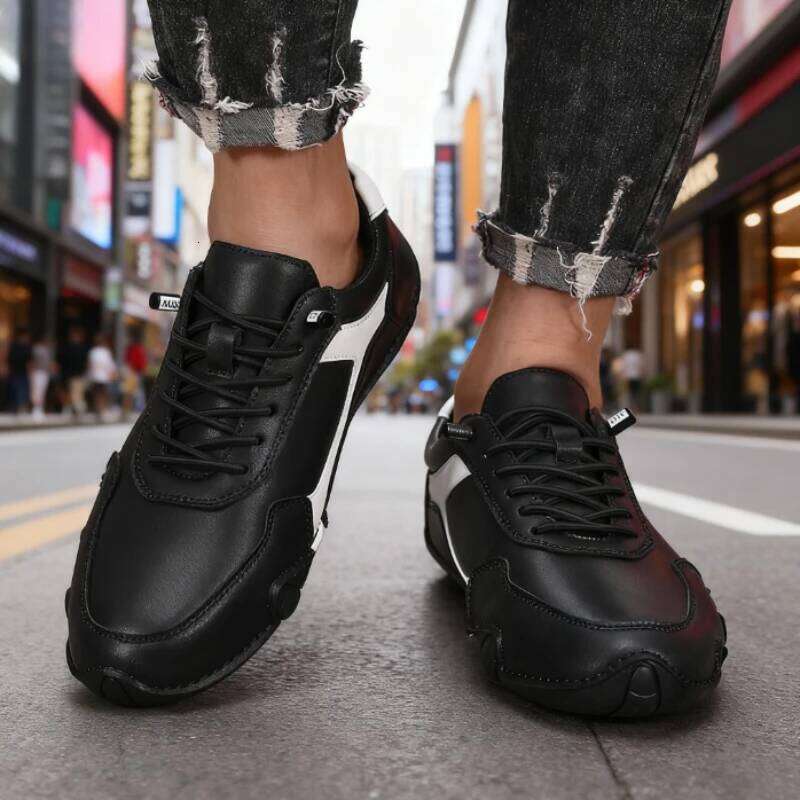 Men Casual Handmade Leather Lightweight Sneakers Comfortable Non-slip Rubber Sole Breathable Daily Walking Shoes 2026 New