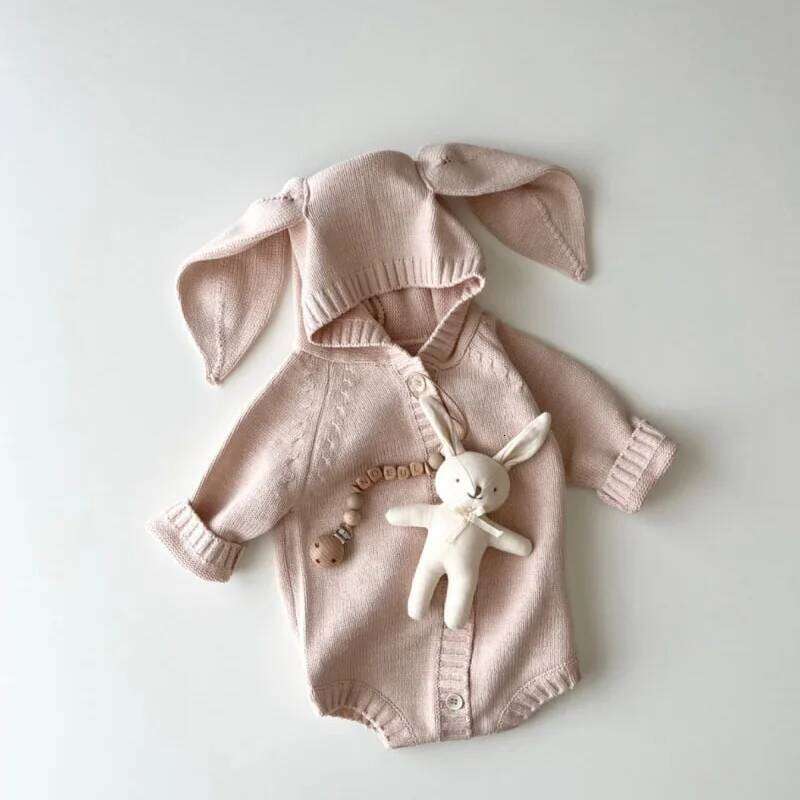 Winter 0-3 months clothes knitted teddy bear long sleeved newborn triangle for warm men and women baby jumpsuit 26H0224