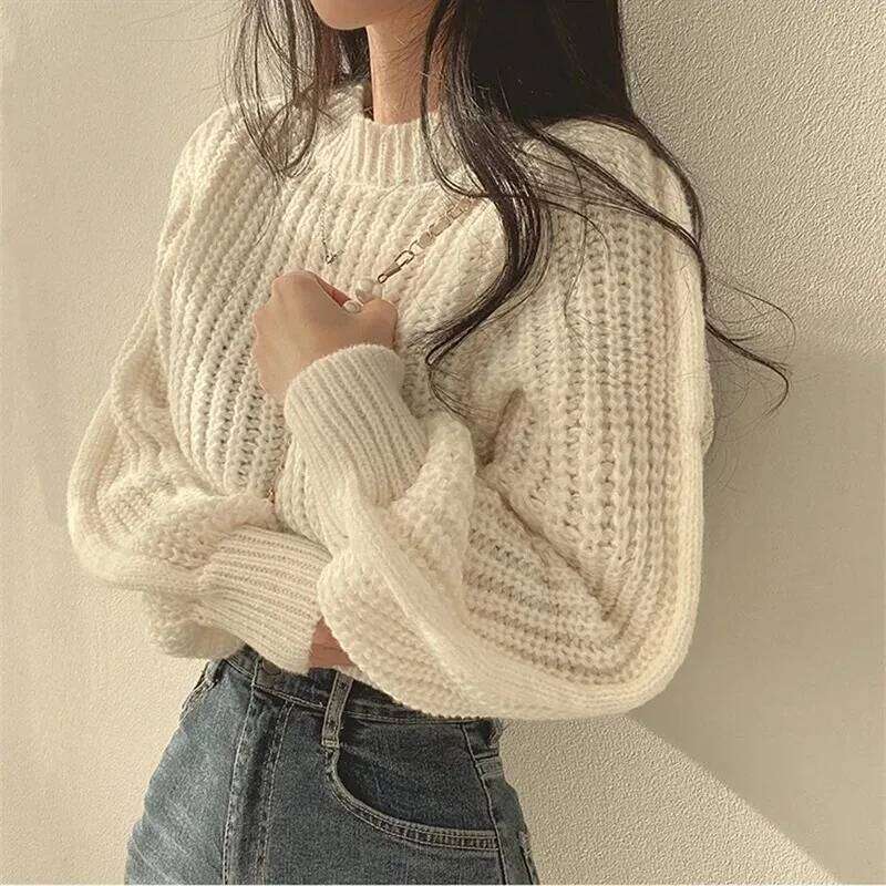 Loose Vintage Harajuku Lantern Long Sleeve Women Korean Autumn Winter Knitwear Soft Warm Tops Chic Solid Femme Sweater 26Li0224