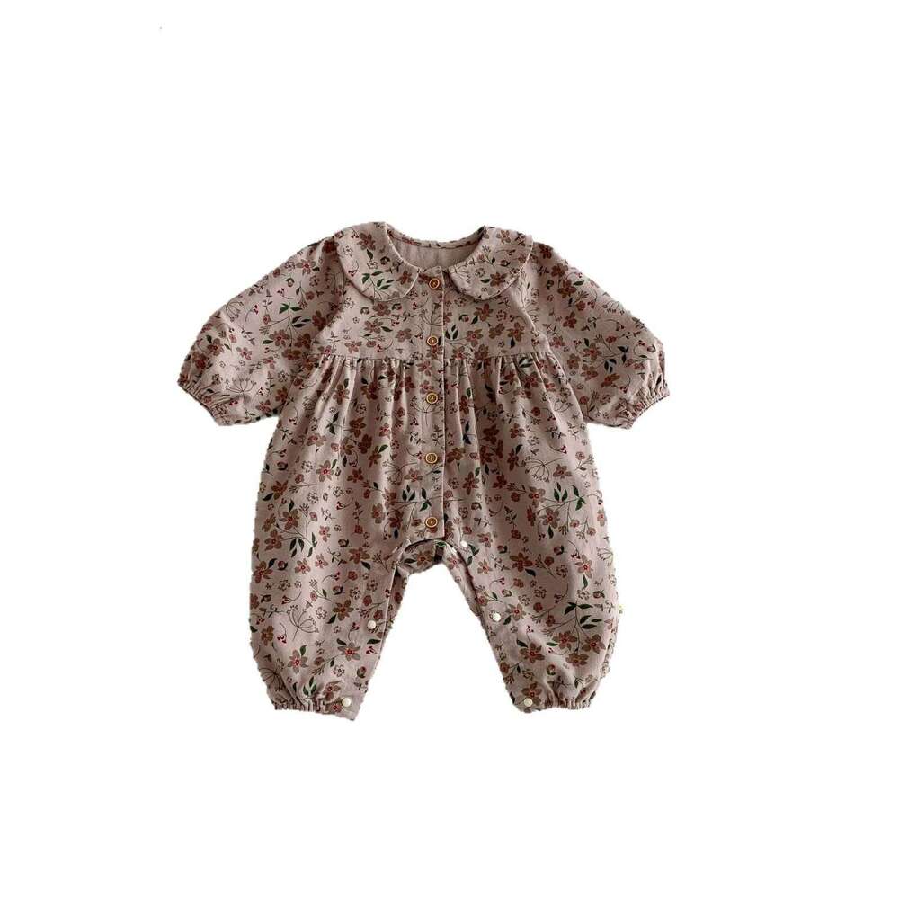 2026 Spring New Baby Long Sleeve Romper Infant Girl Peter Pan Collar Floral Jumpsuit Cotton Newborn Toddler Clothes 0-24M 26H0224