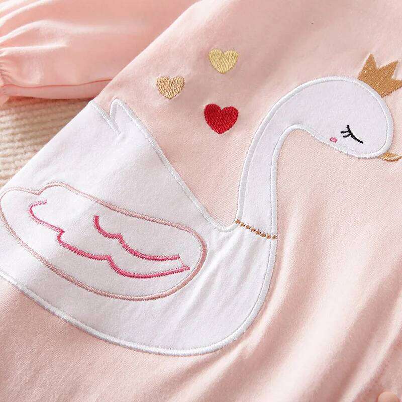Spring Autumn Boys And Girls Beautiful White Swan Embroidered Cotton Comfortable Long Sleeve Baby Bodysuit 26H0224