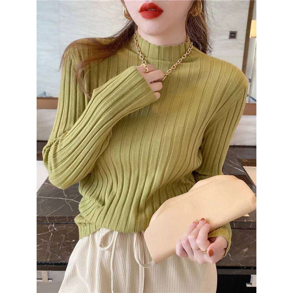 Korea Long Sleeve Slim Basic Pullover Autumn Winter Knitted Ribbed Turtleneck Sweater Women Clothes Woman Sweaters Solid Tops 26L0224