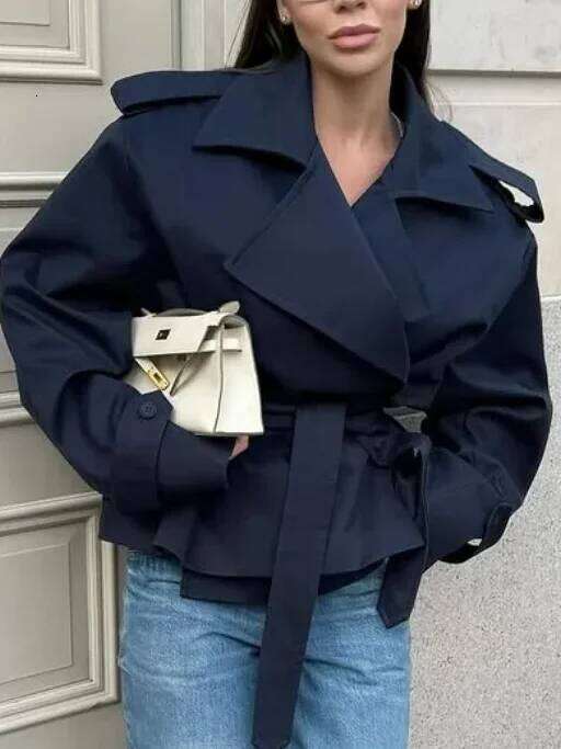 Mardi Hefxessdr Women Lace Up Loose Trench Coat Fashion Lon Sleeves Lapel Wide Shoulder Oversized Windbreaer Lady Commute Street Outerwear