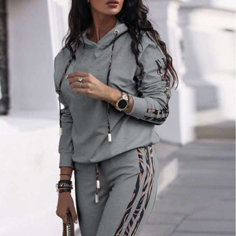 Women's Sets Autumn Fashion Contrast Color Side Stripe 2025 Hooded Long Sleeve Top Fit Full Length Pants Casual Sets