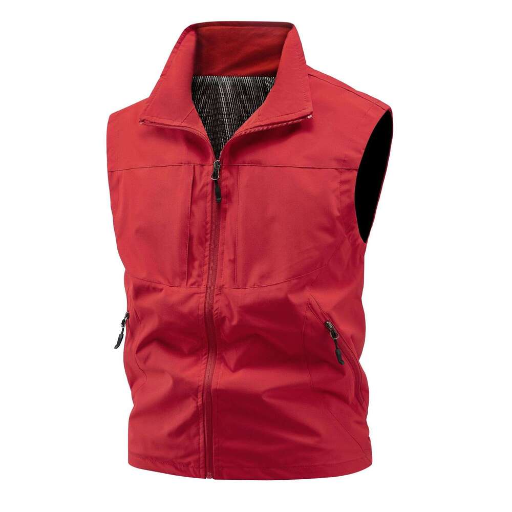 Cross-border wholesale men's casual stand-up collar outdoor vests for middle-aged men, fishing vests, customizable with printed logo