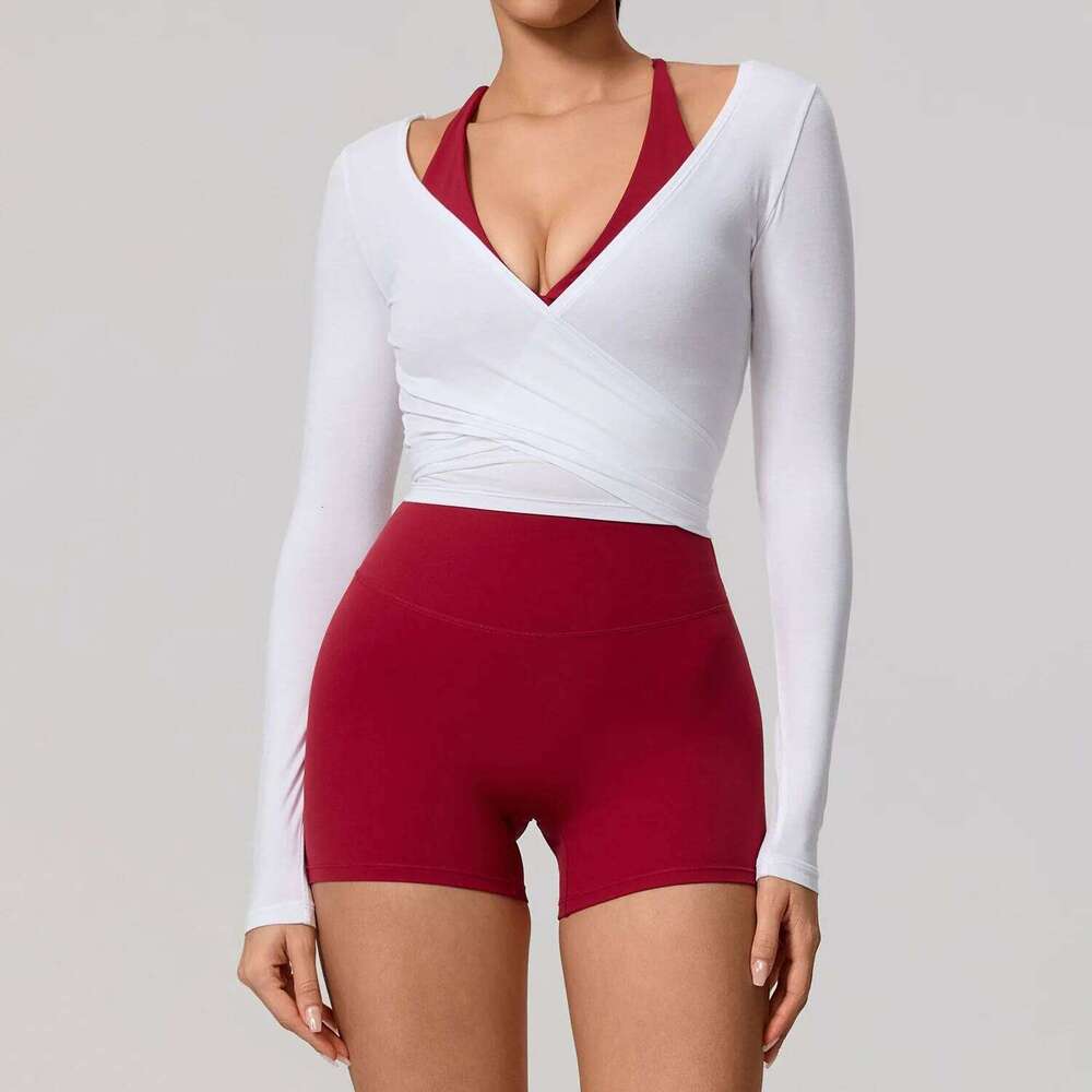 Cotton Bandage Women Long Sleeve Yoga Shirt One Piece Clothing Female Training Ballet Wrap TopsWoman Gym Sports Top XP139 26Y0224