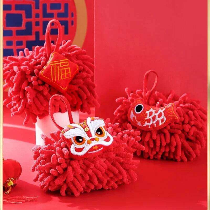 New Chinese Style Schneier Cute Handball Red Holiday Cartoon Kitchen Bathroom Lion Dance Handkerchief