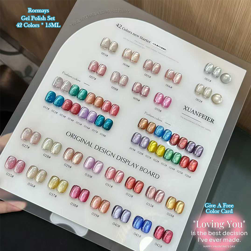 XUANFEIER 42 Colors Magnetic Glass Bead Crystal Cat Eye Gel Nail Polish Set Soak Off UV LED Shiny Long Lasting for Nail Art Salon Manicure