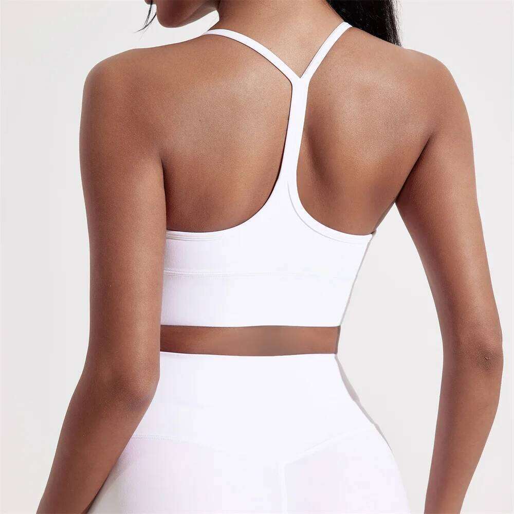 Solid Color Y Shape Line Women Fitness Sport Bra Top Soft Tight Comprehensive Training Jogging Gym Yoga Underwear With Chest Pad 26Y0224