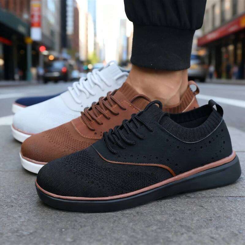 2025 New Men's Casual Shoes Breathable Knit Upper Perforated Detail Light Non-Slip Walking Sneakers Versatile Footwear for Male