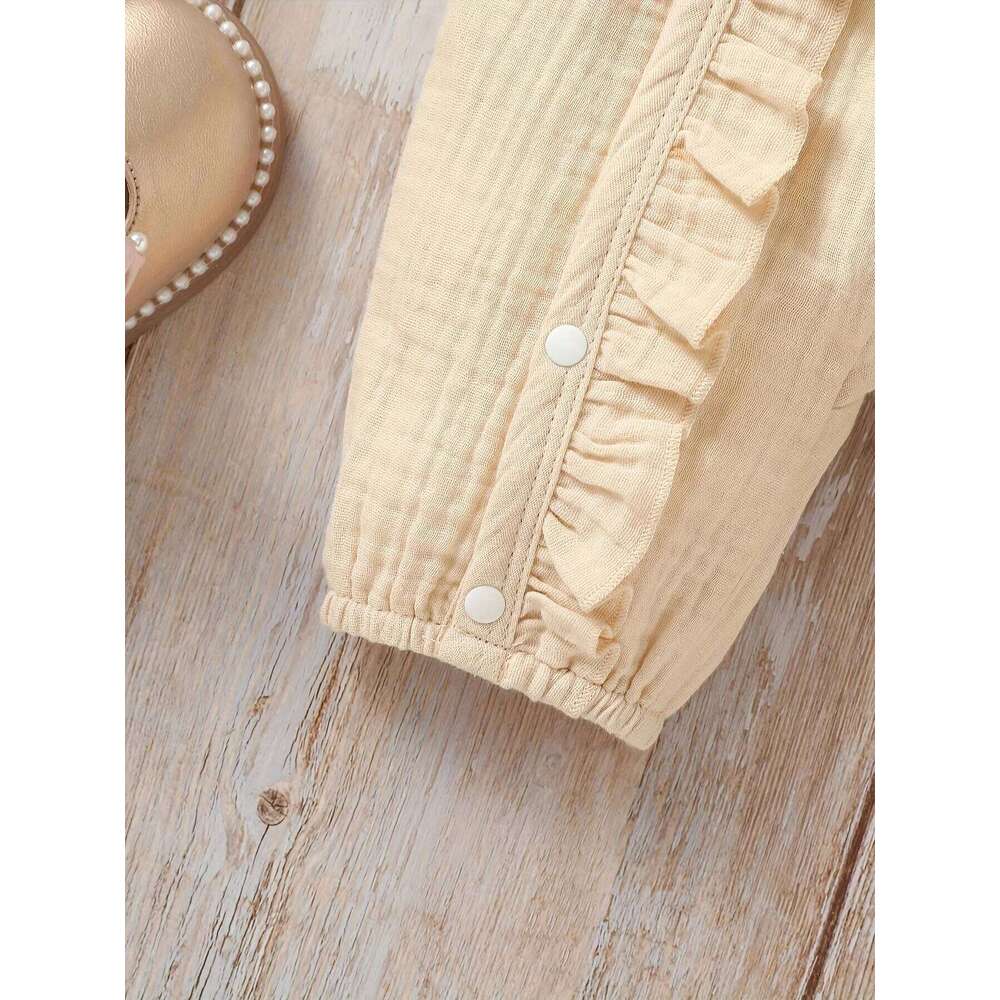 Baby Girl's Cotton Newborn Long Sleeve Autumu Solid Casual Jumpsuit Preppy Style +Headband 26H0224