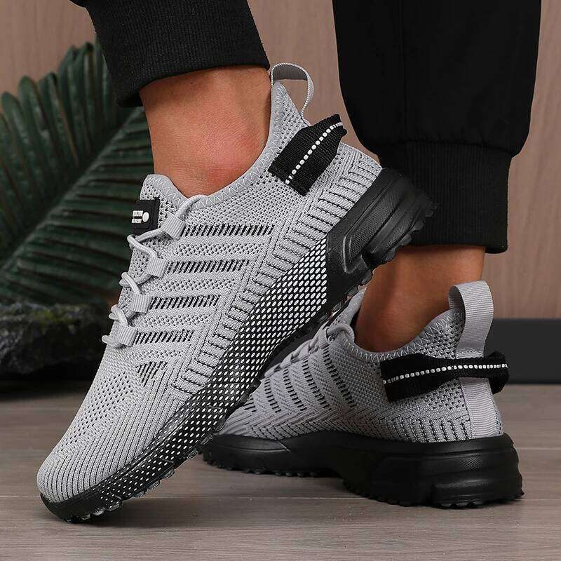Breathable Running Anti Slip Casual Fashionable Training Hiking Outdoor Knitted Lace Up Men's Shoes