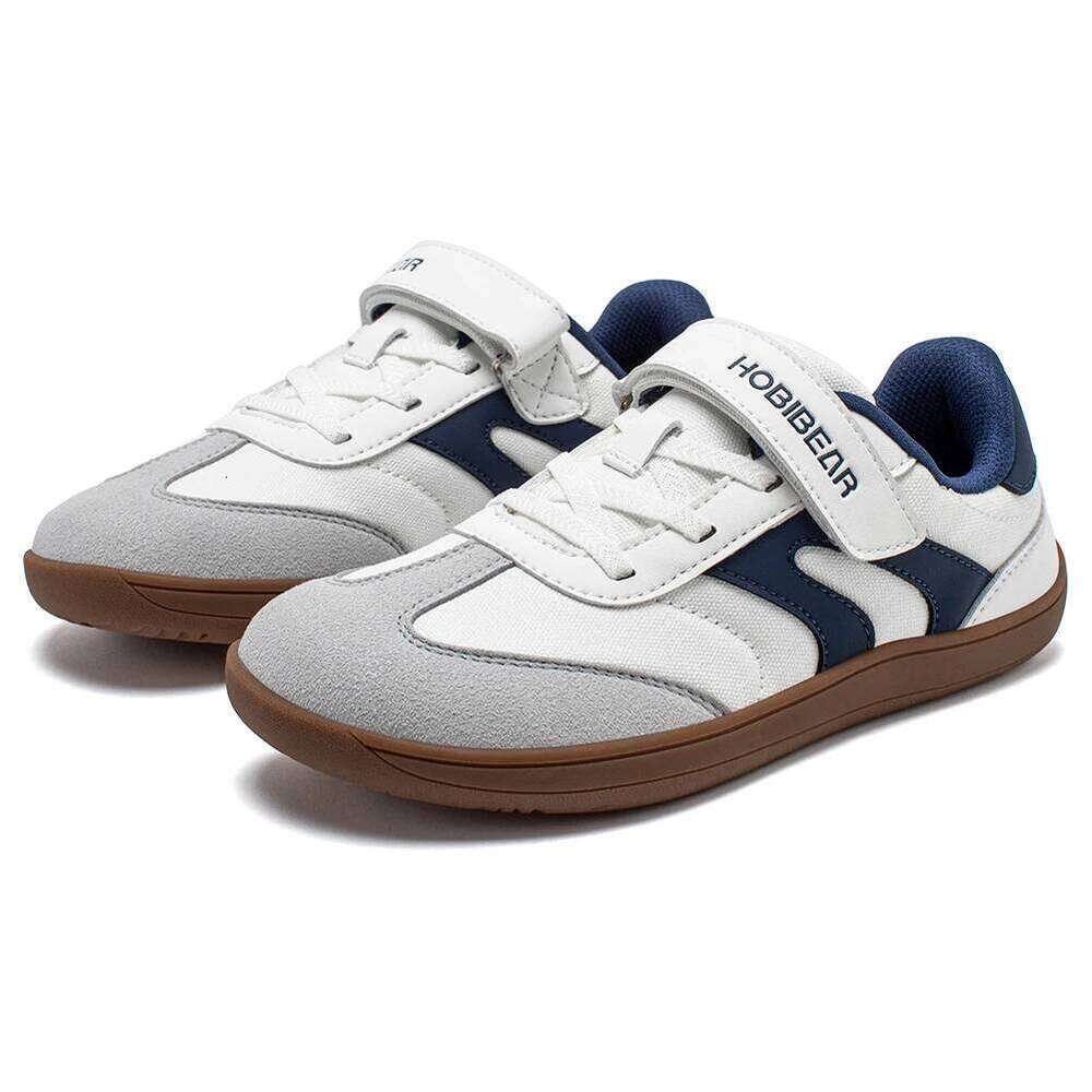 HOBIBEAR Boys Girls Barefoot Wide Toe Zero Drop Sneakers Retro Lightweight Hook Loop Minimalist Shoes for Big Kids 26W0224