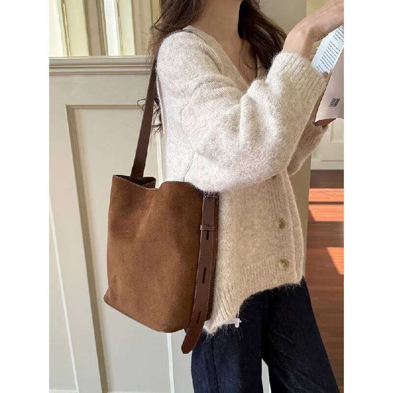 Fashion niche INS suede retro leopard print bucket versatile single shoulder crossbody women's tote bun mother bag Z260224