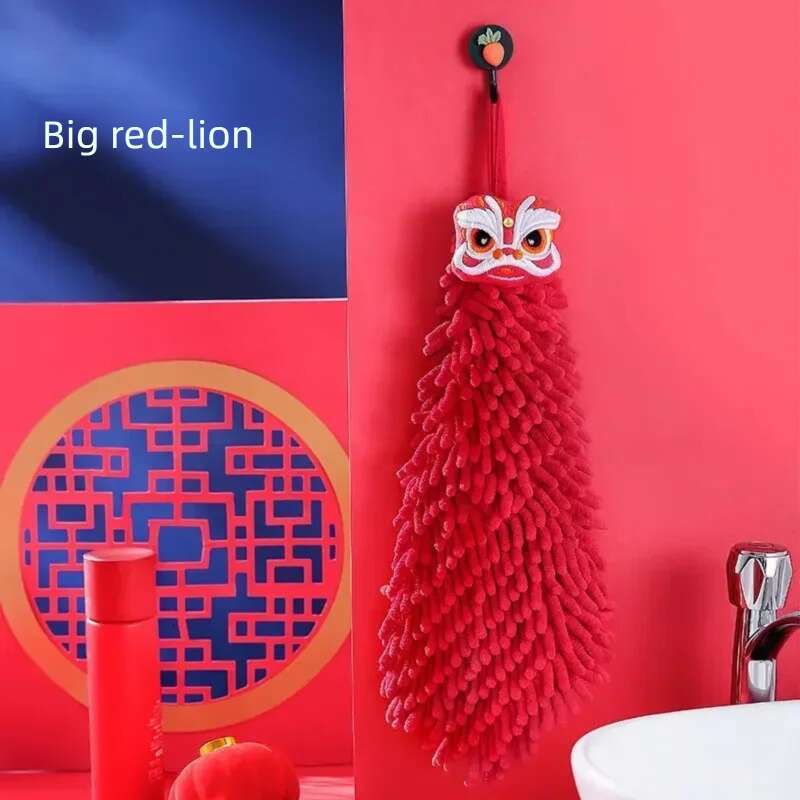New Chinese Style Schneier Cute Handball Red Holiday Cartoon Kitchen Bathroom Lion Dance Handkerchief