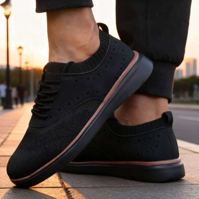 2025 New Men's Casual Shoes Breathable Knit Upper Perforated Detail Light Non-Slip Walking Sneakers Versatile Footwear for Male