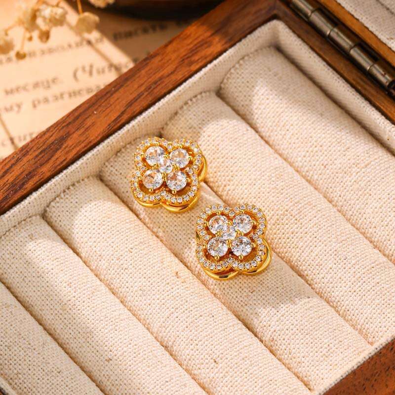 Earrings for Women Rotatable Four-Leaf Clover Zircon Gold Earrings High-End Sparkling Versatile Daily Wear Women Jewelry - view 5