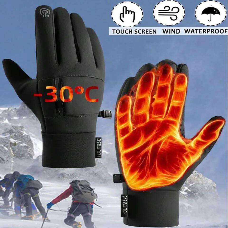GOBYGO Waterproof Silicone Anti-Slip Cycling Touch Screen Warmth Fleece-Lined Thickened Outdoor Fishing Gloves 26H0224