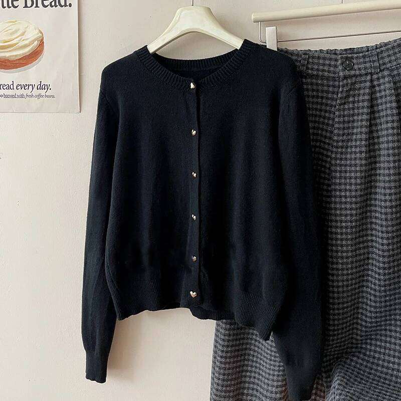 Korean style Basic Solid Knitted Cardigans Women Long Sleeve Tops O Neck Single Breasted Sweaters 2025 Autumn Winter 26L0224
