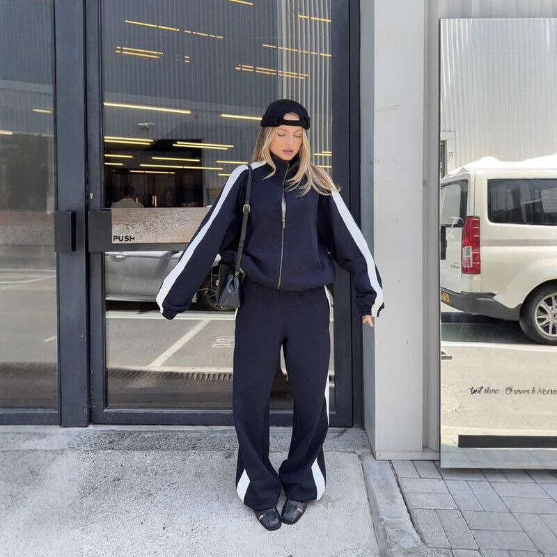 Ladies Sportswear Set Women Sport Leisure Suit Fashion Women s New Long Sleeve Color Block Sweatshirt And Pants Casual Set Autumn Winter Outfit For Wo