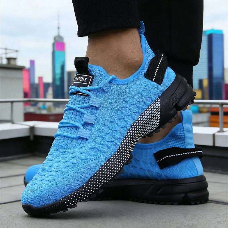 Modern Men's Sneakers Breathable Mesh Knit Running Shoe Material Shock-Absorbing Sole Comfortable Casual Flace Up Shoes for Men