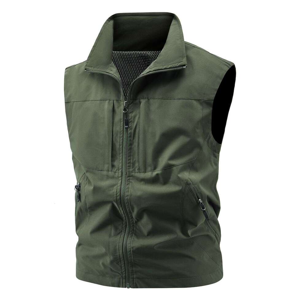 Cross-border wholesale men's casual stand-up collar outdoor vests for middle-aged men, fishing vests, customizable with printed logo
