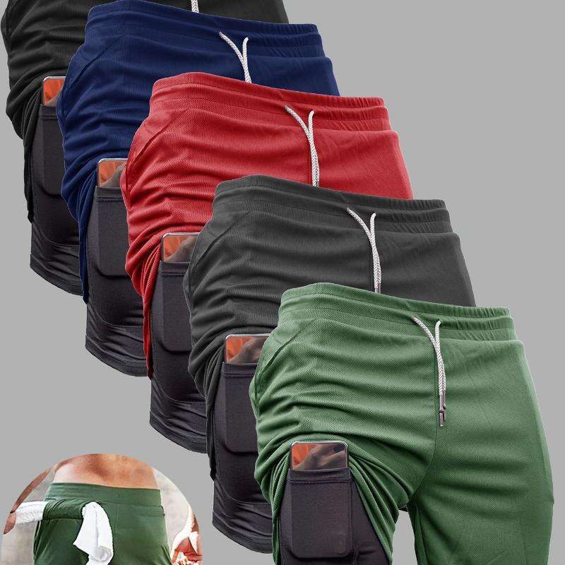Five-Pack Summer Men's Running Sports Casual Loose Double-Layer Plus Size Basketball Gym Shorts Men