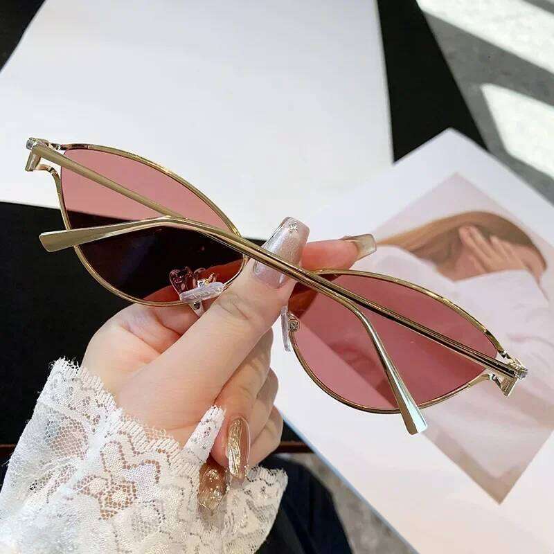 2024 Unique Metal Frame Brown UV400 Sun Women Trendy Vintage Vacation Designer Luxury Glasses Cat Eye Sunglasses 26W0224
