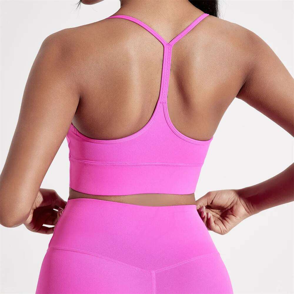 Solid Color Y Shape Line Women Fitness Sport Bra Top Soft Tight Comprehensive Training Jogging Gym Yoga Underwear With Chest Pad 26Y0224