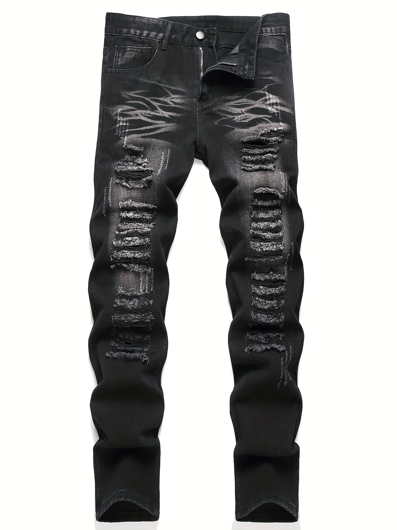 Mens trendy streetwear black ripped straightleg jeans an excellent gift for husbands or boyfriends 260207