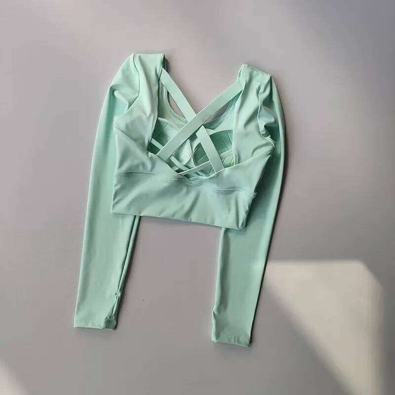 Women's Long Sleeve Yoga Outfit with Crossed Straps Beautiful Design And Fixed Chest Pads for Fitness Pilates Exercise 26Y0224