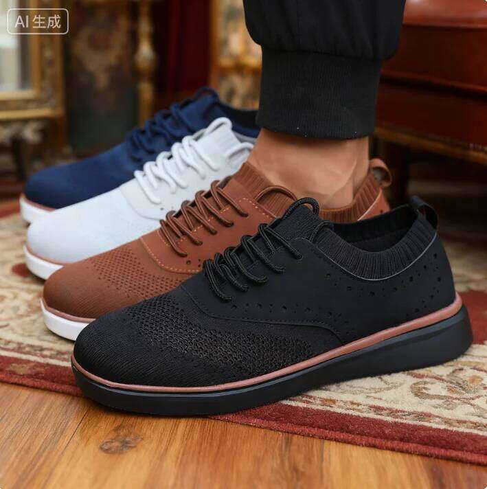Men's Dress Sneakers Trendy Solid Woven Knit Breathable Mesh Loafers Outdoor Soft Non Slip Lightweight Flat Designer Shoes Men