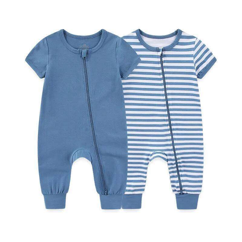 2-Pack Simple Fashion Baby Unisex Jumpsuits Summer Short Sleeve Newborn Boy Girl Zipper Rompers 0-24 Months Infant Clothes 26H0224