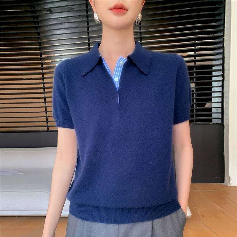 Autumn Winter Women Sweater 2025 Short Sleeve Knitted Pullovers Fashion Polo Collar Cotton Korean Solid Under Shirt Jumpers 26W0224