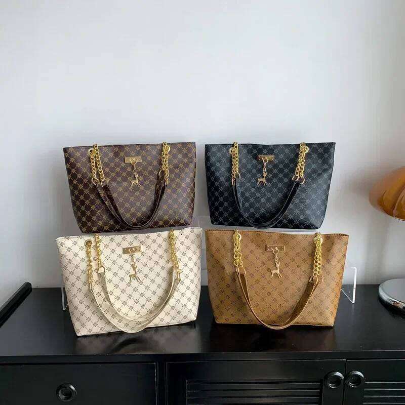 1pcs Fashionable Large Capacity Handbag Texture PU Leather Tote Women with Hanging Accessories Shoulder Bag Z260224