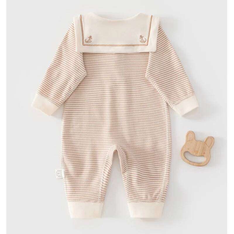 2026 Spring Cotton Newborn Jumpsuit 0-24M Boys Girls Sailor Collar Stripe Romper Boneless Soft Baby Bodysuits and One-pieces 26H0224