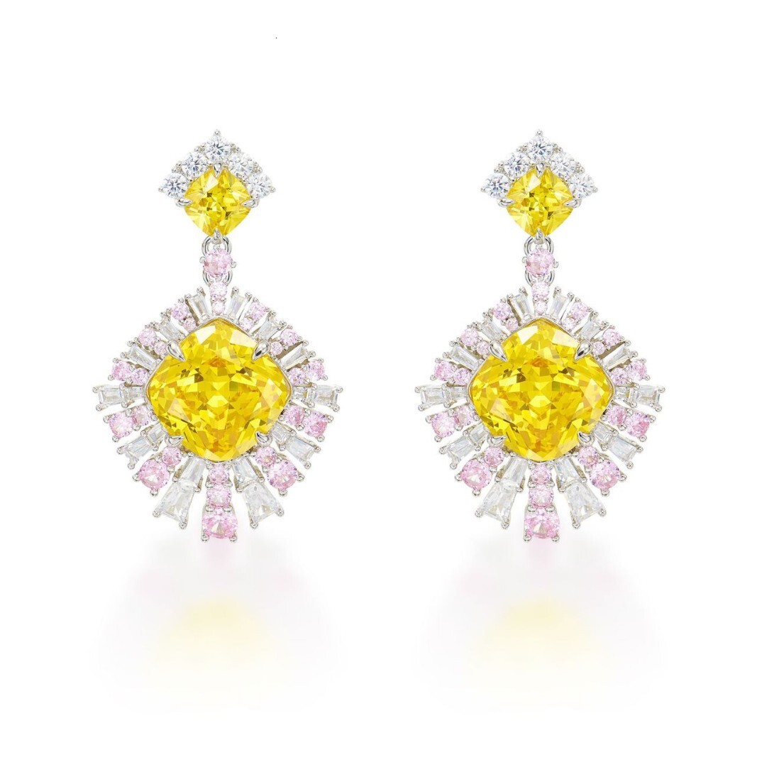 Earrings Flower Yellow Diamond Earrings, Gold-Plated, Color-Blocking Inlay Earrings, Women's Daily Commuting Earrings