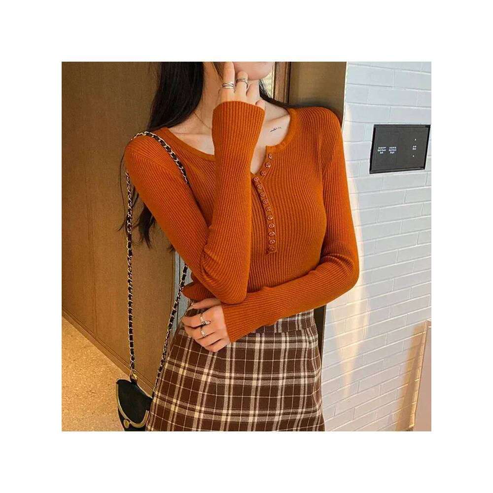 Long Sleeve Elastic Skinny Knitted Shirt Women Pullover Sweater Tops Spring Autumn Female Slim Knit Bottoming Shirts Knitwear 26L0224