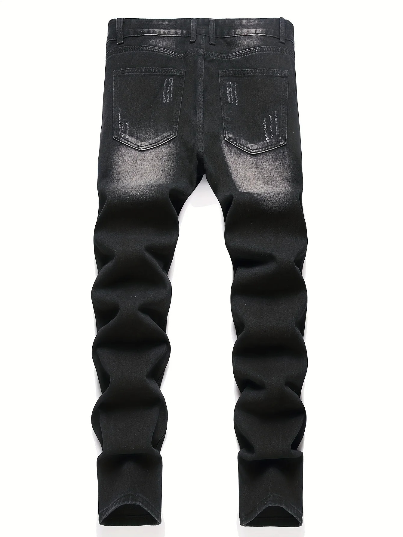 Mens trendy streetwear black ripped straightleg jeans an excellent gift for husbands or boyfriends 260207