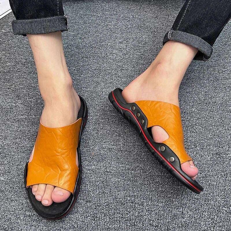 Men's Beach Slides EVA Flip Flops Lightweight Comfortable Pu Leather Travel Slippers Men Summer Shoes Man Sandals