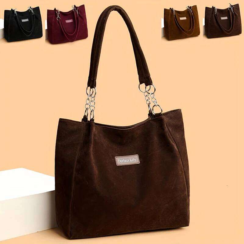 New faux suede women's single-shoulder large-capacity tote bag, retro and artistic handbag Z260224