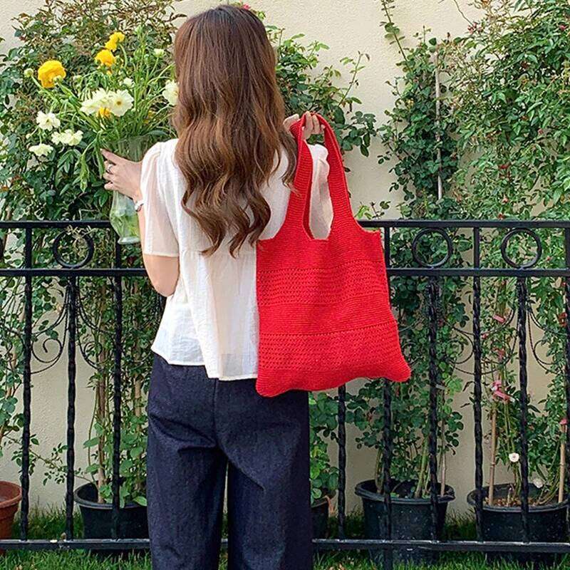 Summer New Simple Style Mesh Handbag Shopping Beach Knit Shoulder Bag Women's Hollow Out Large Capacity Totes Z260224
