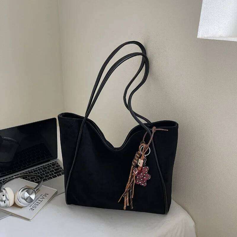 Large Capacity Women's New Retro Simple Shoulder Bag, Fashionable and High-end Texture, Casual Class Commuting Tote Bag Z260224