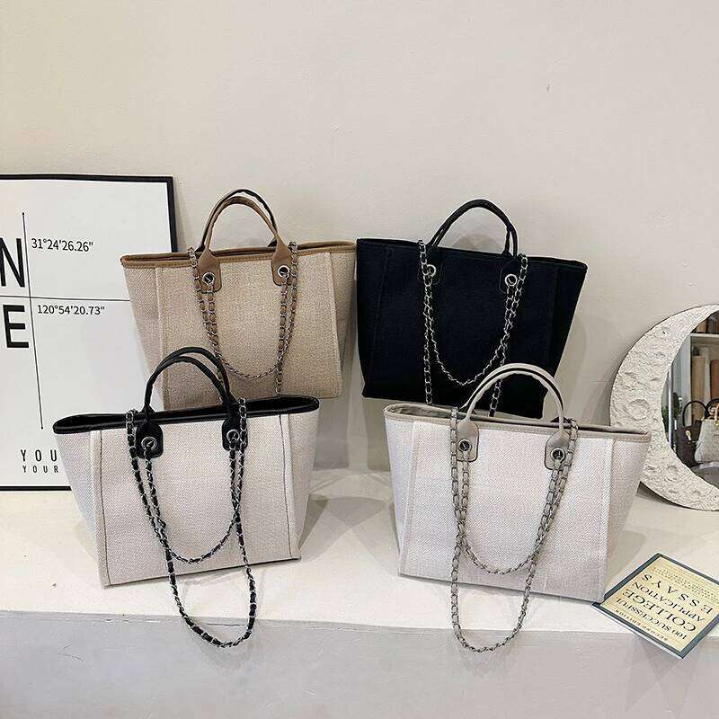 Fashion Simple Handbags Canvas Casual Large Capacity Chain Zipper Women's Shoulder Tote Bag For Commute Shopping Z260224